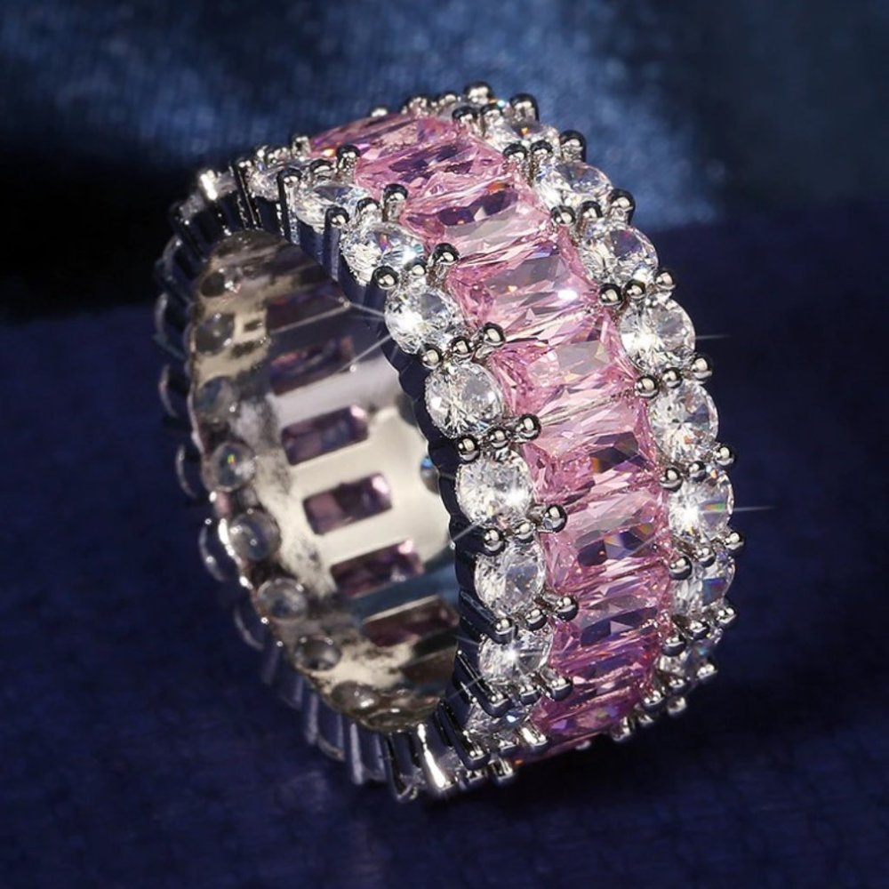 Pink Ice and Sapphire Anniversary Band Ring